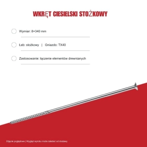 Wkręty konstrukcyjne B.PRO stożkowe 8x340 TX40 50szt